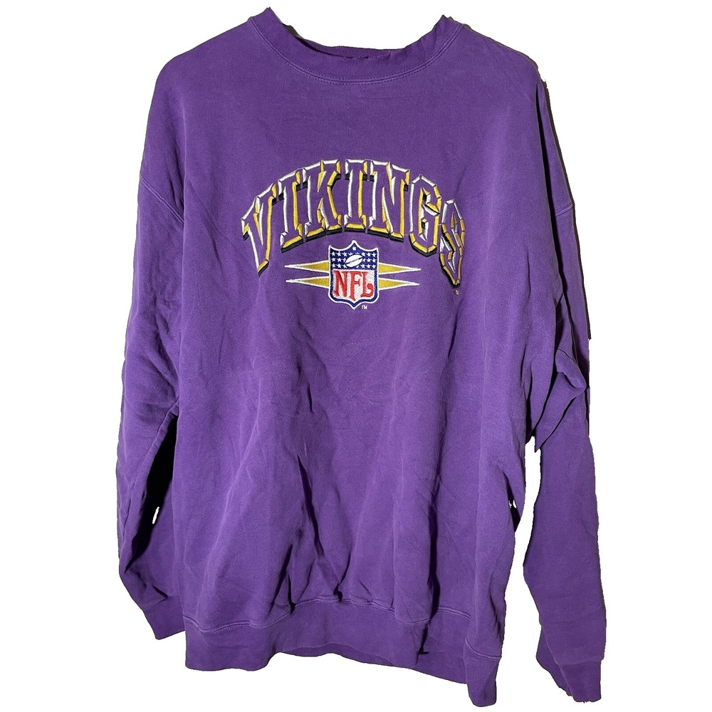 Vintage 90s Logo Athletic Minnesota Vikings Crewneck Sweatshirt Large Purple NFL